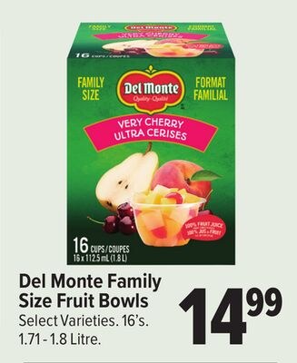 Del Monte Family Size Fruit Bowls