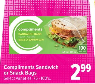 Compliments Sandwich or Snack Bags