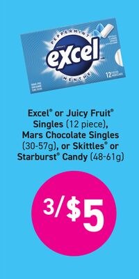 Excel® or Juicy Fruit® Singles (12 piece), Mars…