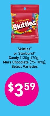 Skittles® or Starburst® Candy (130g-170g), Mars…
