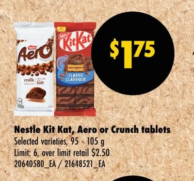 KIT KAT, AERO OR CRUNCH TABLETS, 95 - 105 g