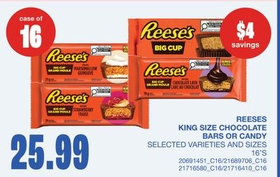KING SIZE CHOCOLATE BARS OR CANDY, 16'S
