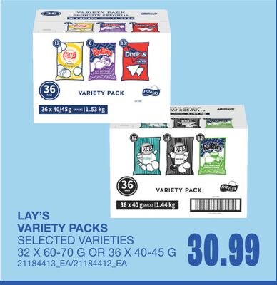 LAY'S VARIETY PACKS, 32 X 60-70 G OR 36 X 40-45…
