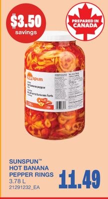 HOT BANANA PEPPER RINGS, 3.78 L