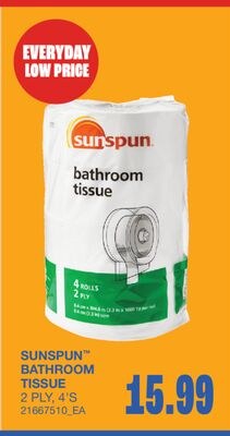SUNSPUN™ BATHROOM TISSUE, 2 PLY, 4'S