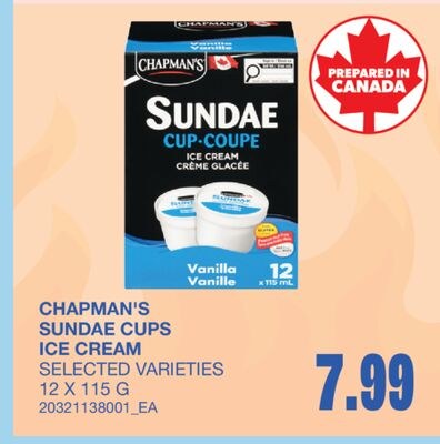 CHAPMAN'S SUNDAE CUPS ICE CREAM, 12 X 115 G