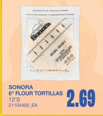 SONORA 6" FLOUR TORTILLAS, 12'S