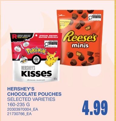 HERSHEY'S CHOCOLATE POUCHES, 160-235 G