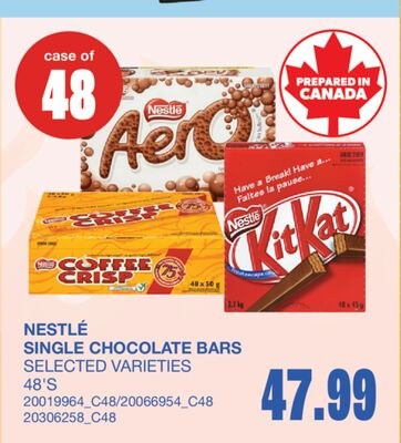 SINGLE CHOCOLATE BARS, 48'S