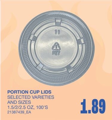 PORTION CUP LIDS, 1.5/2/2.5 OZ, 100'S