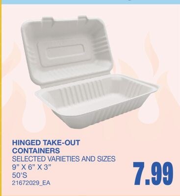 HINGED TAKE-OUT CONTAINERS, 9" X 6" X 3" 50'S