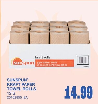 KRAFT PAPER TOWEL ROLLS, 12'S