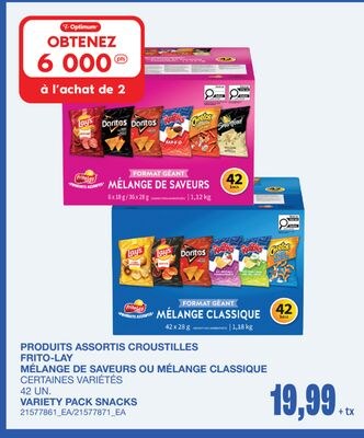 VARIETY PACK SNACKS, 42 UN.