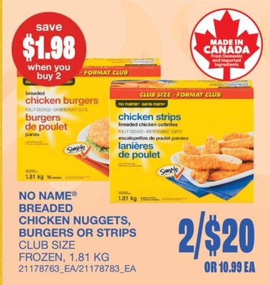 BREADED CHICKEN NUGGETS, BURGERS OR STRIPS, 1.8…