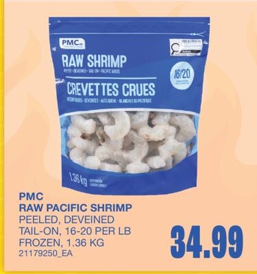 RAW PACIFIC SHRIMP, 16-20 PER LB, 1.36 KG