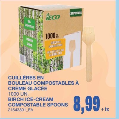 BIRCH ICE-CREAM COMPOSTABLE SPOONS, 1000 UN.