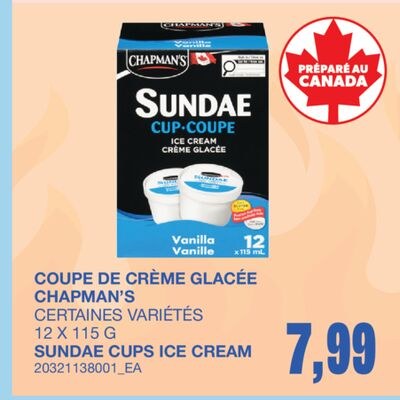 SUNDAE CUPS ICE CREAM, 12 X 115 G