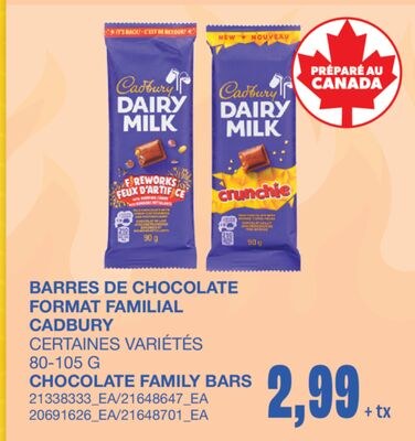 CHOCOLATE FAMILY BARS, 80-105 G