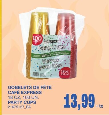 PARTY CUPS, 18 OZ, 100 UN.