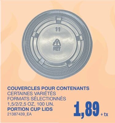PORTION CUP LIDS, 1,5/2/2,5 OZ, 100 UN