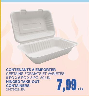 HINGED TAKE-OUT CONTAINERS, 9 PO X 6 PO X 3 PO,…
