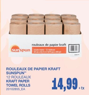 KRAFT PAPER TOWEL ROLLS, 12 ROULEAUX