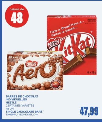 SINGLE CHOCOLATE BARS, 48 x 45 g
