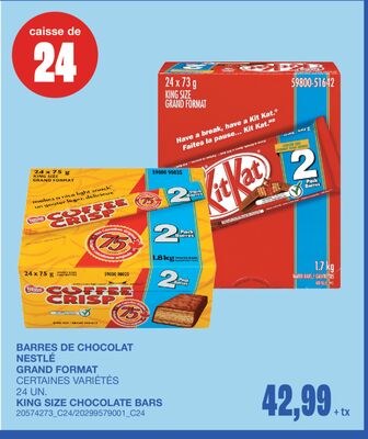 KING SIZE CHOCOLATE BARS, 24 UN.