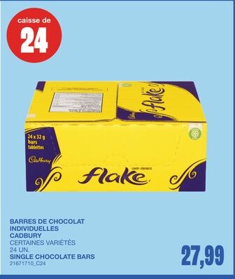 SINGLE CHOCOLATE BARS, 24 UN.
