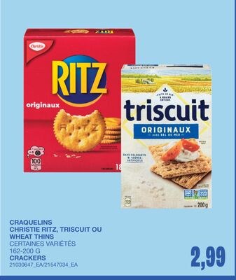 RITZ OR WHEAT THINS CRACKERS, 162-200 G