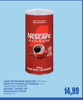INSTANT COFFEE, 457 G OR CHOCOLATE SYRUP, 1,4 L