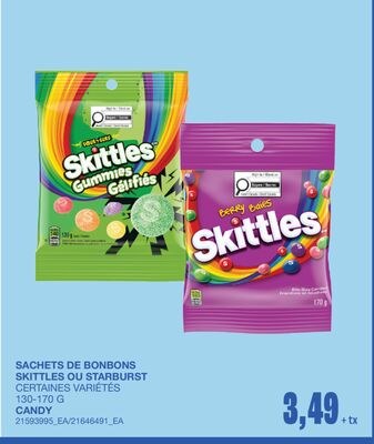 SKITTLES OR STARBURST CANDY, 130-170 G