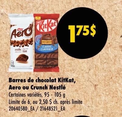 Barres de chocolat KitKat, Aero ou Crunch Nestlé