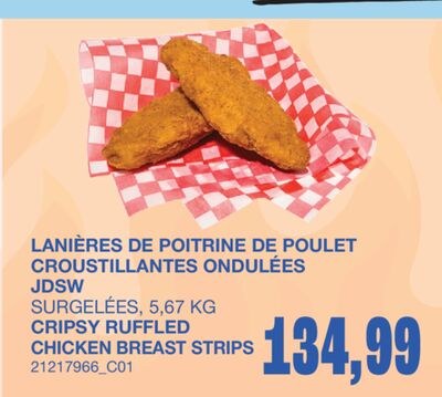 CRIPSY RUFFLED CHICKEN BREAST STRIPS, 5,67 KG