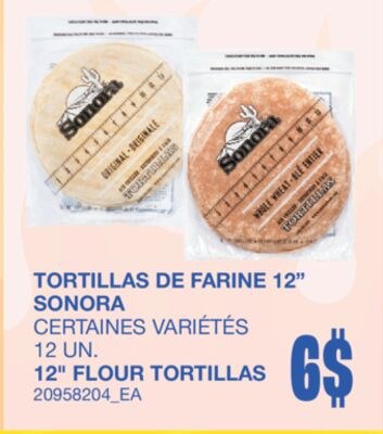12" FLOUR TORTILLAS, 12 UN.