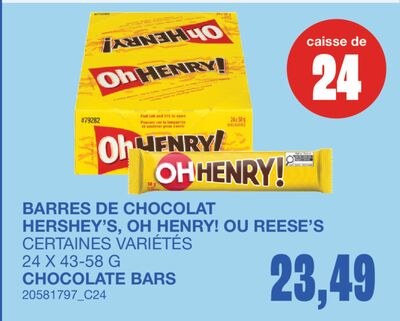 BARRES DE CHOCOLAT HERSHEY'S, OU REESE'S, 24 X …