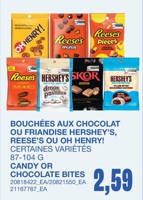 BOUCHÉES AUX CHOCOLAT OU FRIANDISE, 87-104 G