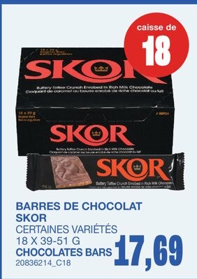BARRES DE CHOCOLAT, 18 X 39-51 G