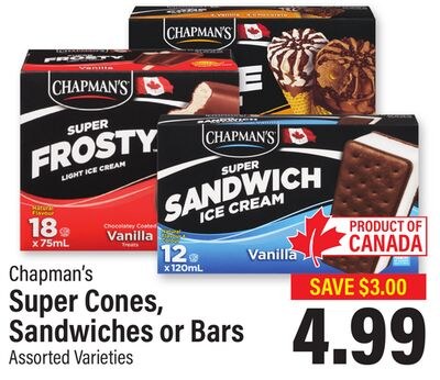 Chapman's Super Cones, Sandwiches or Bars