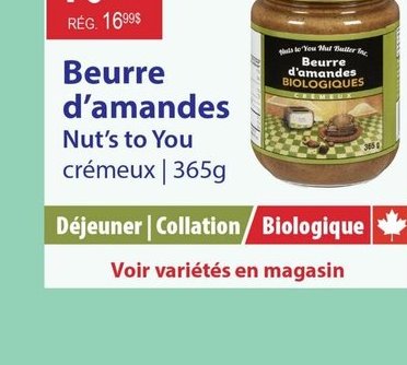 Beurre d'amandes Nut's to You crémeux 365g
