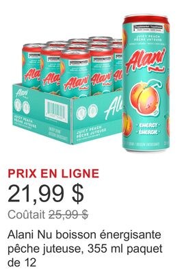 Alani Nu boisson énergisante pêche juteuse, 355…