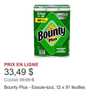Bounty Plus - Essuie-tout, 12 x 91 feuilles