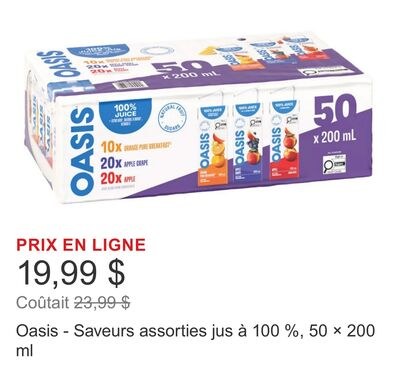 Oasis - Saveurs assorties jus à 100 %, 50 × 200…