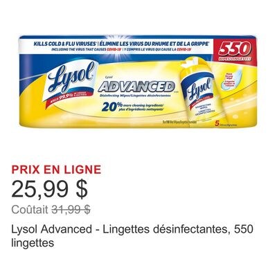Lysol Advanced - Lingettes désinfectantes, 550 …
