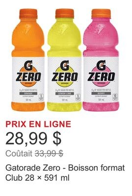 Gatorade Zero - Boisson format Club 28 × 591 ml