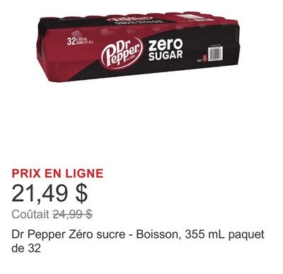Dr Pepper Zéro sucre - Boisson, 355 mL paquet d…