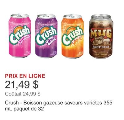 Crush - Boisson gazeuse saveurs variétes 355 mL…