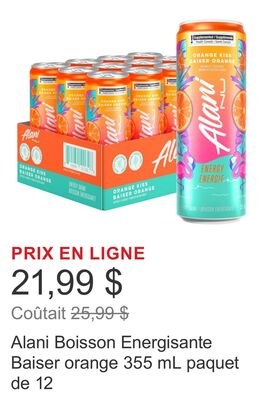 Alani Boisson Energisante Baiser orange 355 mL …