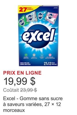 Excel - Gomme sans sucre à saveurs variées, 27 …
