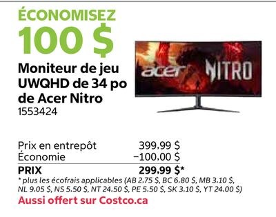 Moniteur de jeu UWQHD de 34 po de Acer Nitro